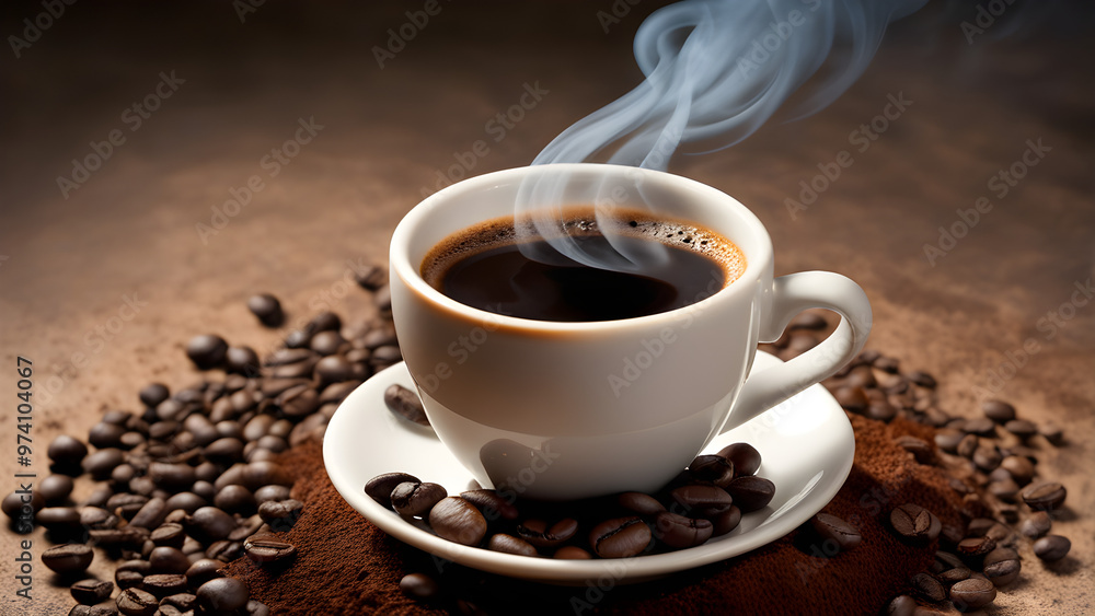 cup of coffee with beans cup of coffee with beans
