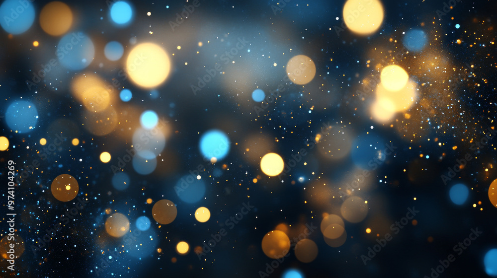 Abstract bokeh glitters background with sparkling blue and golden circles and a blur effect. Abstract bokeh glitters background with sparkling blue and golden circles and a blur effect.