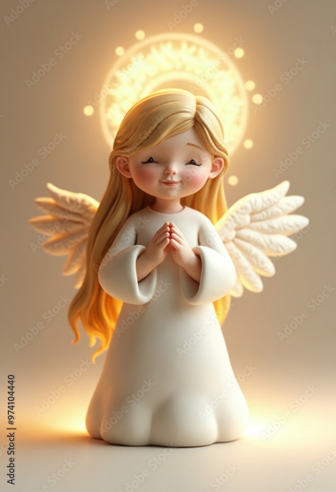 Fototapeta premium Christmas angel, with a golden halo, 3D illustration, copy space for text