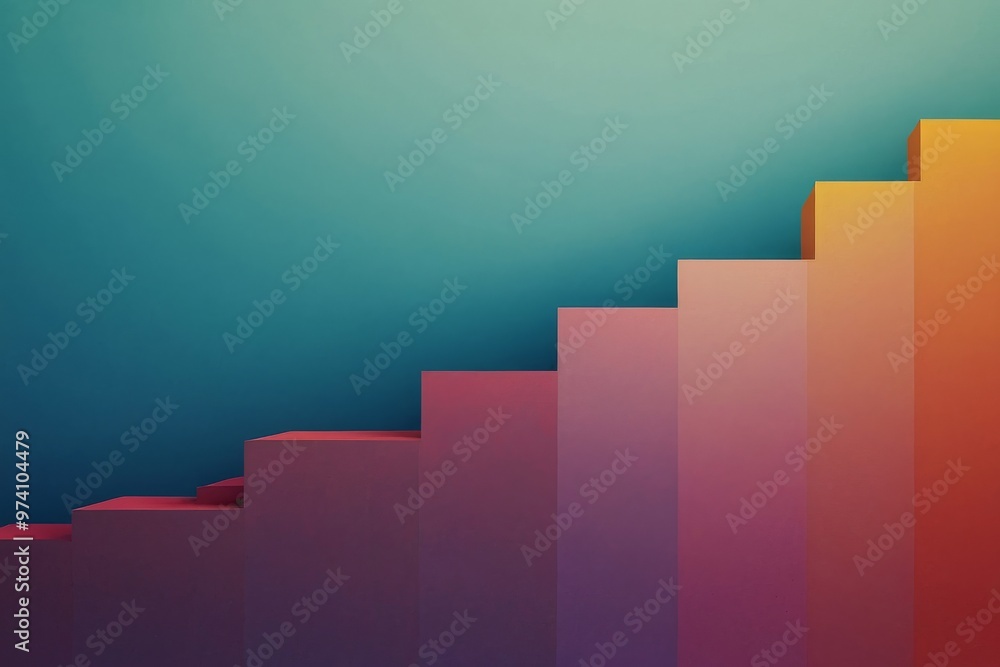 Fototapeta premium Colorful Abstract 3D Staircase with Gradient Background and Bold Geometric Shapes