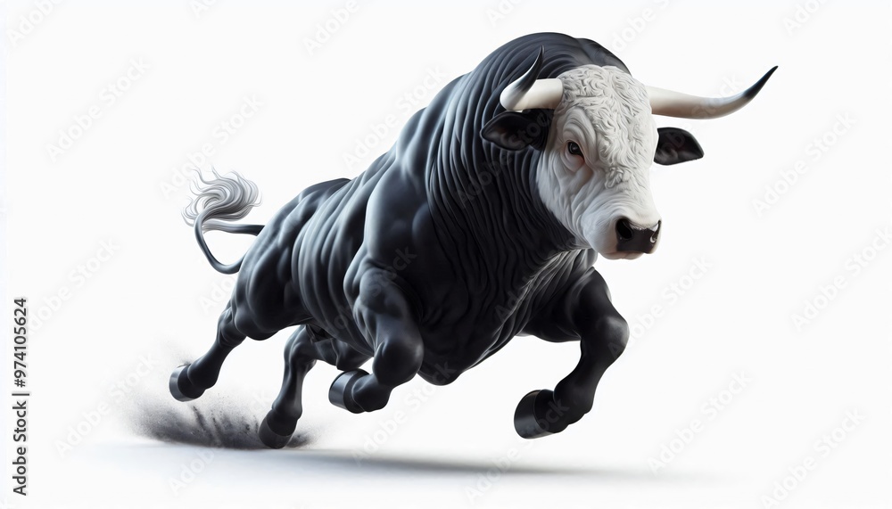 Fototapeta premium Black Bull Charging Isolated on White Background