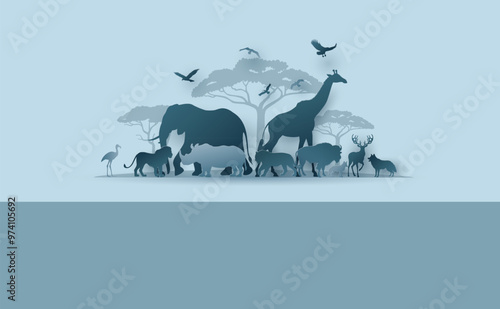 Wildlife Safari Scene in Paper Cut Art