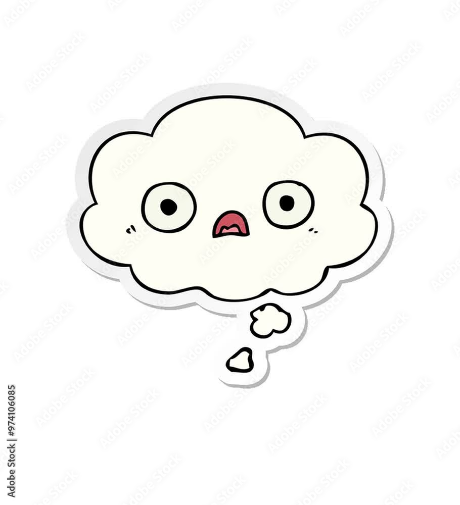 cute cartoon face with thought bubble as a printed sticker cute cartoon face with thought bubble as a printed sticker