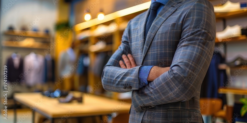 Close up of a professional retail salesperson engaged in customer service at a clothing store during personal shopping hours Close up of a professional retail salesperson engaged in customer service at a clothing store during personal shopping hours