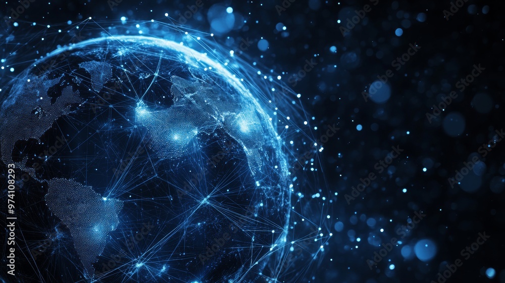 Abstract blue planet Earth with a global network and connectivity concept, data transfer in the cyber world on a light background Abstract blue planet Earth with a global network and connectivity concept, data transfer in the cyber world on a light background