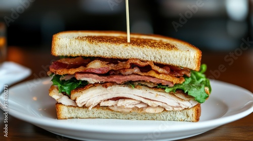 Closeup of a Delicious Turkey BLT Sandwich photo