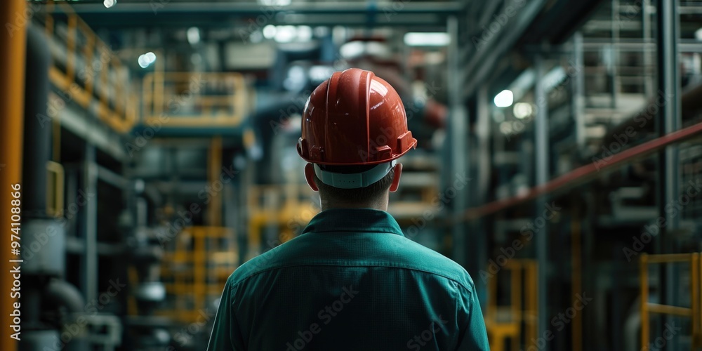 Obraz premium Factory Worker with Hard Hat