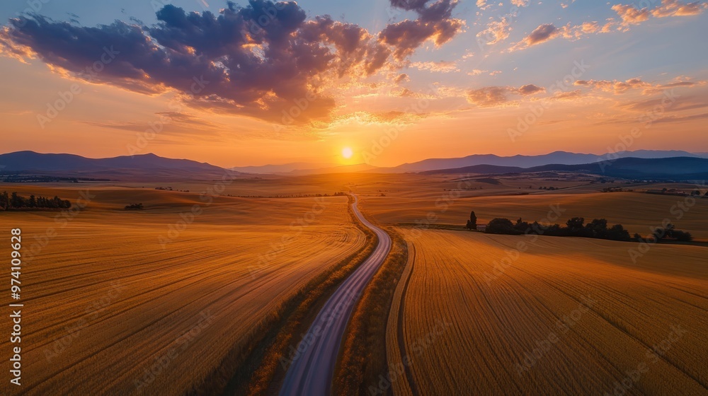 Fototapeta premium Sunset Over Winding Road