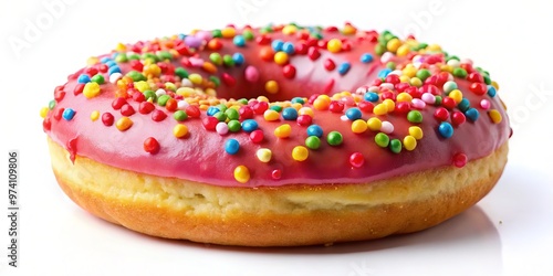 Colorful, sparkly, and tantalizingly sweet, a deliciously decorated donut with sprinkles and frosting takes center