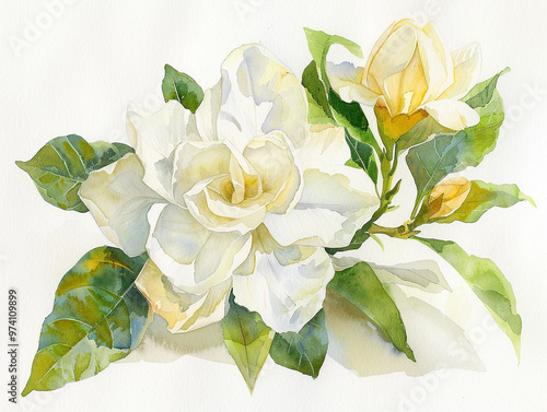 Watercolor Gardenia Blossoms