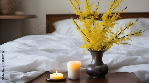 forsythia on the bed
