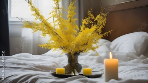 forsythia on the bed
