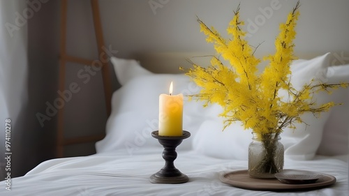 forsythia on the bed
