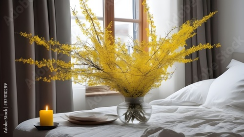 forsythia on the bed
