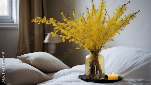forsythia on the bed
