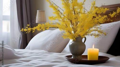 forsythia on the bed
