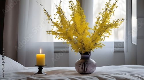 forsythia on the bed
