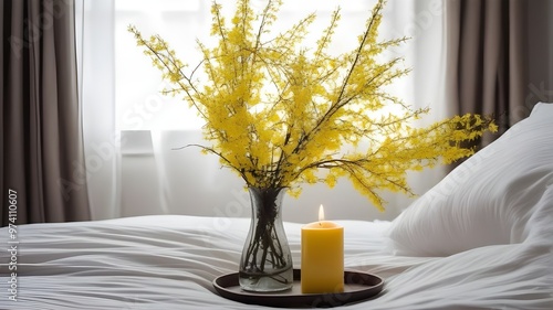 forsythia on the bed
