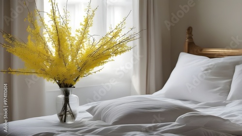 forsythia on the bed
