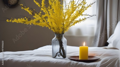 forsythia on the bed
