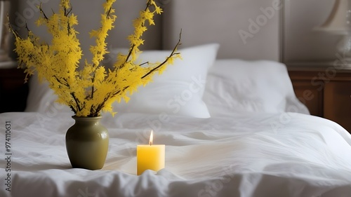 forsythia on the bed
