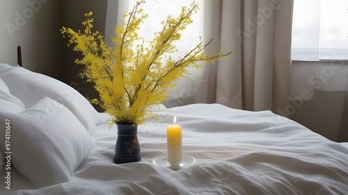 forsythia on the bed
