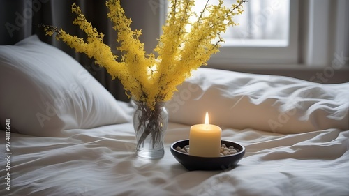 forsythia on the bed

