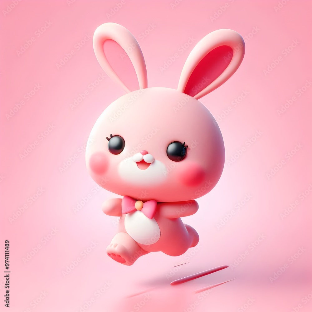 Cute easter rabbit sitting on pink background with empty space for text or product. Currious small bunny symbol of spring and easter Cute easter rabbit sitting on pink background with empty space for text or product. Currious small bunny symbol of spring and easter