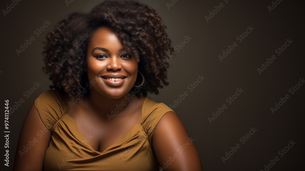 Portrait of dark skinned plus size woman smiles gladfully being in good mood. Neural network ai generated art Portrait of dark skinned plus size woman smiles gladfully being in good mood. Neural network ai generated art