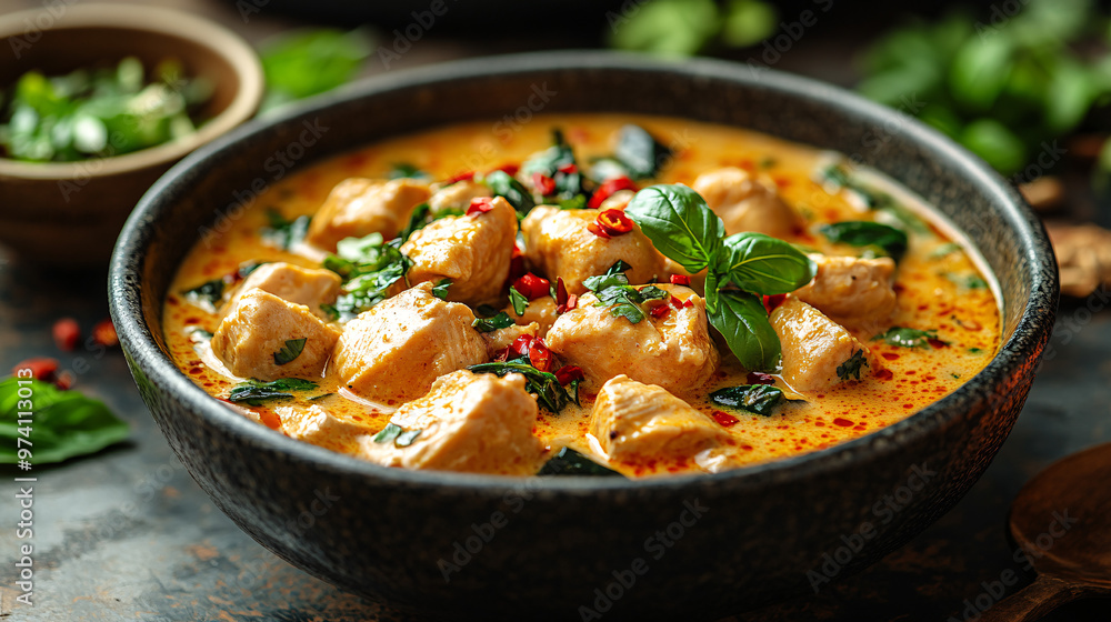 Delicious Bowl of Creamy Thai Green Curry With Chicken Delicious Bowl of Creamy Thai Green Curry With Chicken
