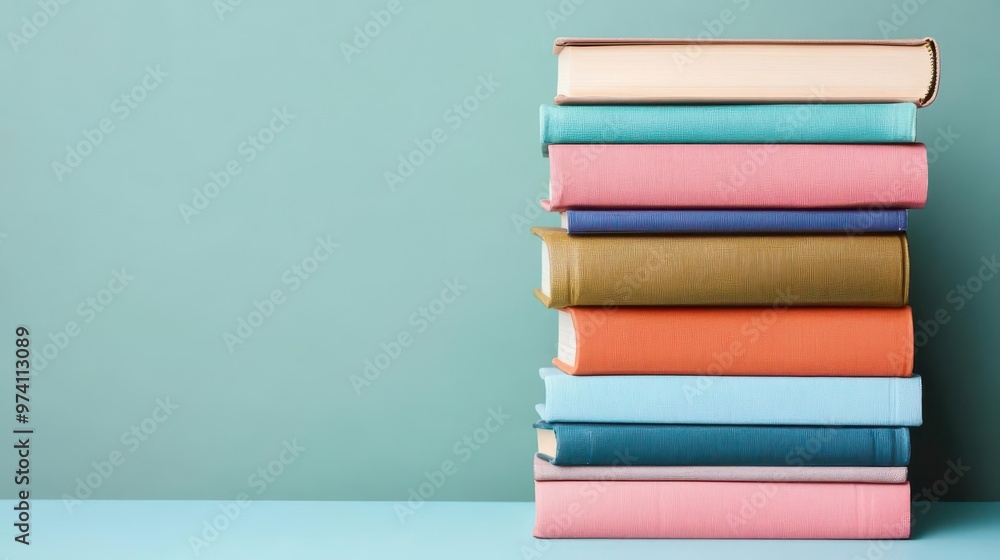 A stack of colorful books with titles about science, history, and literature, colorful books, science, history A stack of colorful books with titles about science, history, and literature, colorful books, science, history