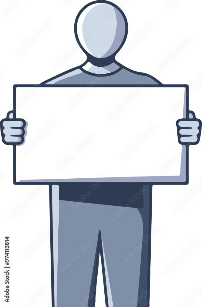 Illustrated bearded 2d cartoon man holding blank paper, your empty board, holding blank banner Illustrated bearded 2d cartoon man holding blank paper, your empty board, holding blank banner