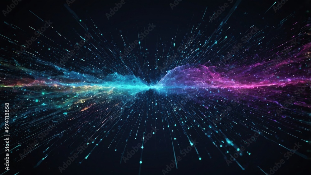 © Jureeporn - Vibrant Explosion of Colorful Energy Particles in a Dynamic Cosmic Abstract Design © Jureeporn - Vibrant Explosion of Colorful Energy Particles in a Dynamic Cosmic Abstract Design