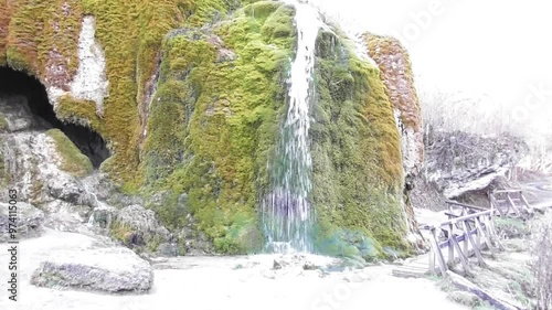 moss covered rock with a waterfall, big stream hill photo