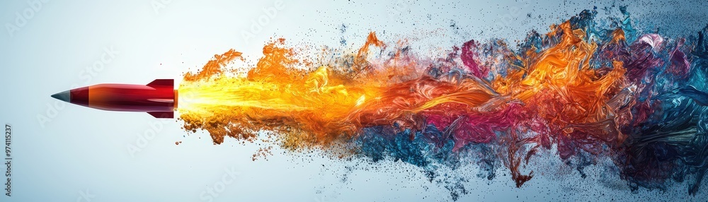 custom made wallpaper toronto digitalRocket made of colorful swirling ideas, launching from a business conference table, start-up concept, launching creative ideas