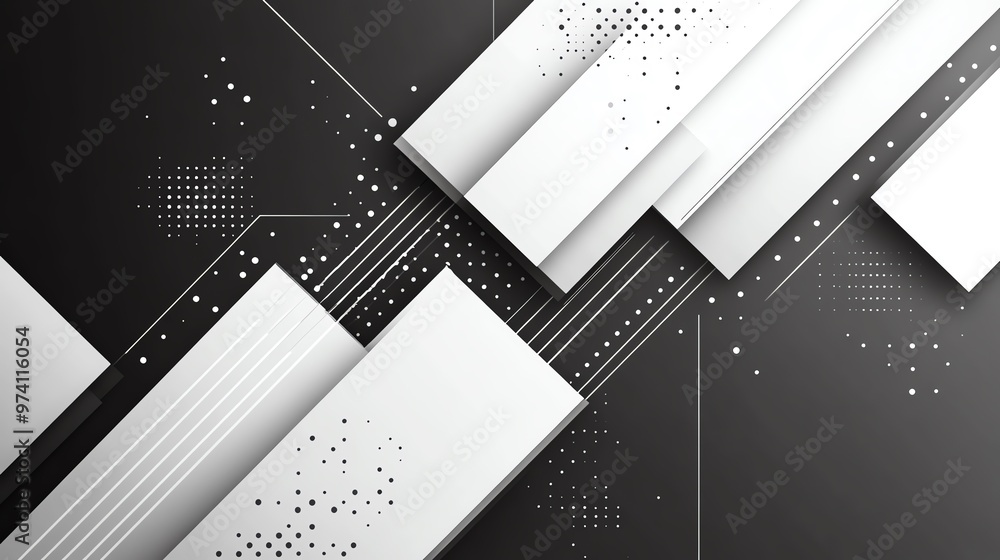 Obraz premium Abstract black and white geometric background with stripes and dots.
