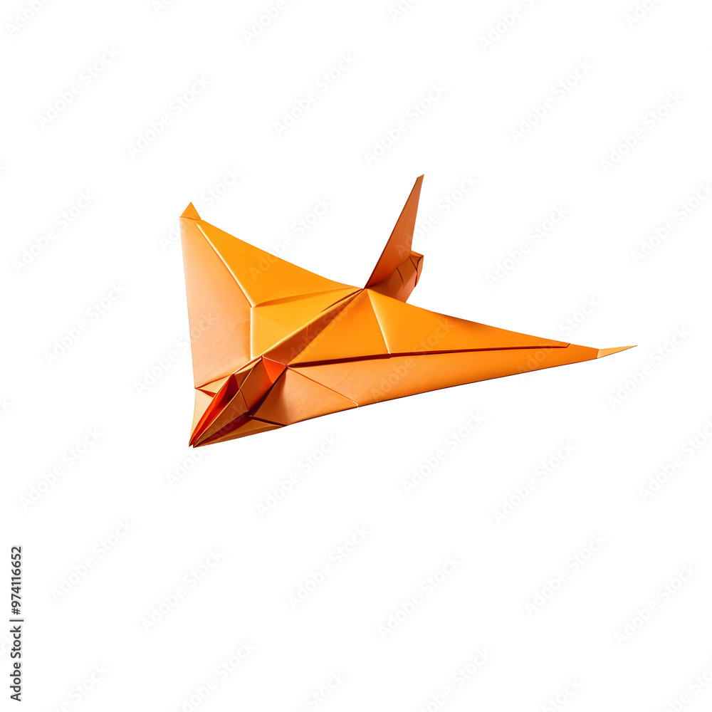 An orange paper origami airplane with wings spread in mid-flight, isolated on a transparent or white background. Perfect for creative, travel, or aviation-themed designs. An orange paper origami airplane with wings spread in mid-flight, isolated on a transparent or white background. Perfect for creative, travel, or aviation-themed designs.