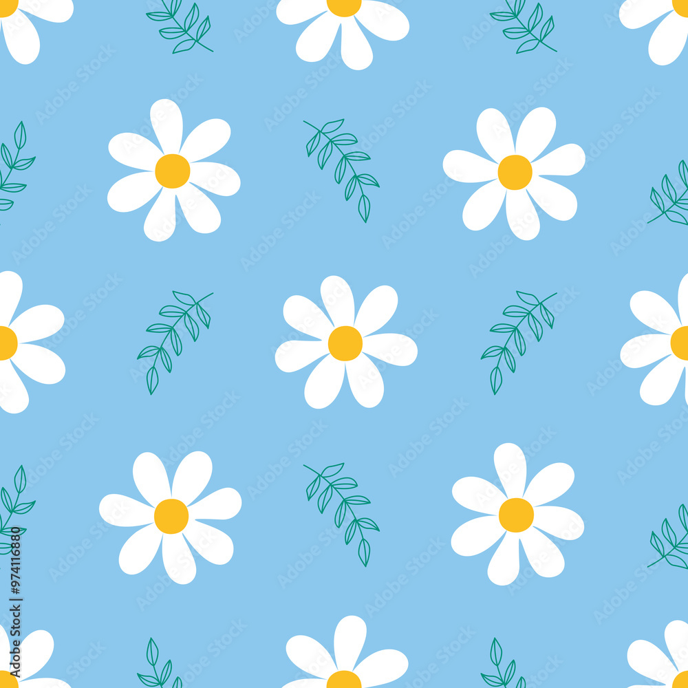 Seamless floral pattern with abstract flowers and leaves. Seamless flower pattern geometric style on blue background vector. Seamless floral pattern with abstract flowers and leaves. Seamless flower pattern geometric style on blue background vector.