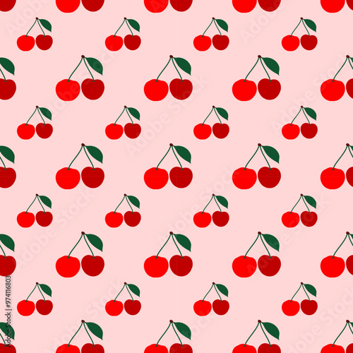 Seamless pattern design with cherry berries. Hand drawn cherry with seamless pattern.