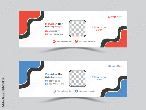 Modern and minimalist email signature or email footer and personal social media cover template. Business email signature with an author photo place modern and minimal layout Template.