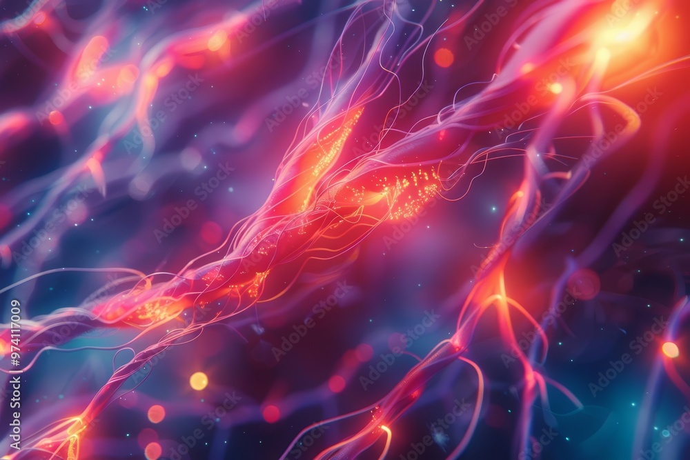 Obraz premium A vibrant, abstract representation of neural pathways, showcasing dynamic colors and intricate patterns of light and energy.
