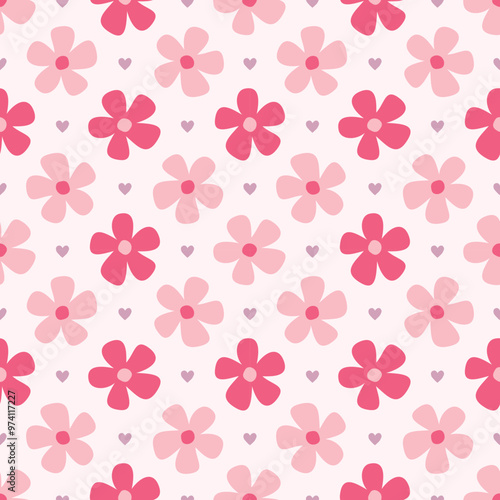 Seamless pattern with abstract flowers. Simple floral pattern with pink colors, vector background.