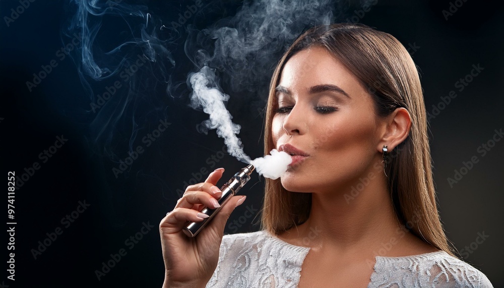 portrait of a Woman Smokes an electronic cigarette