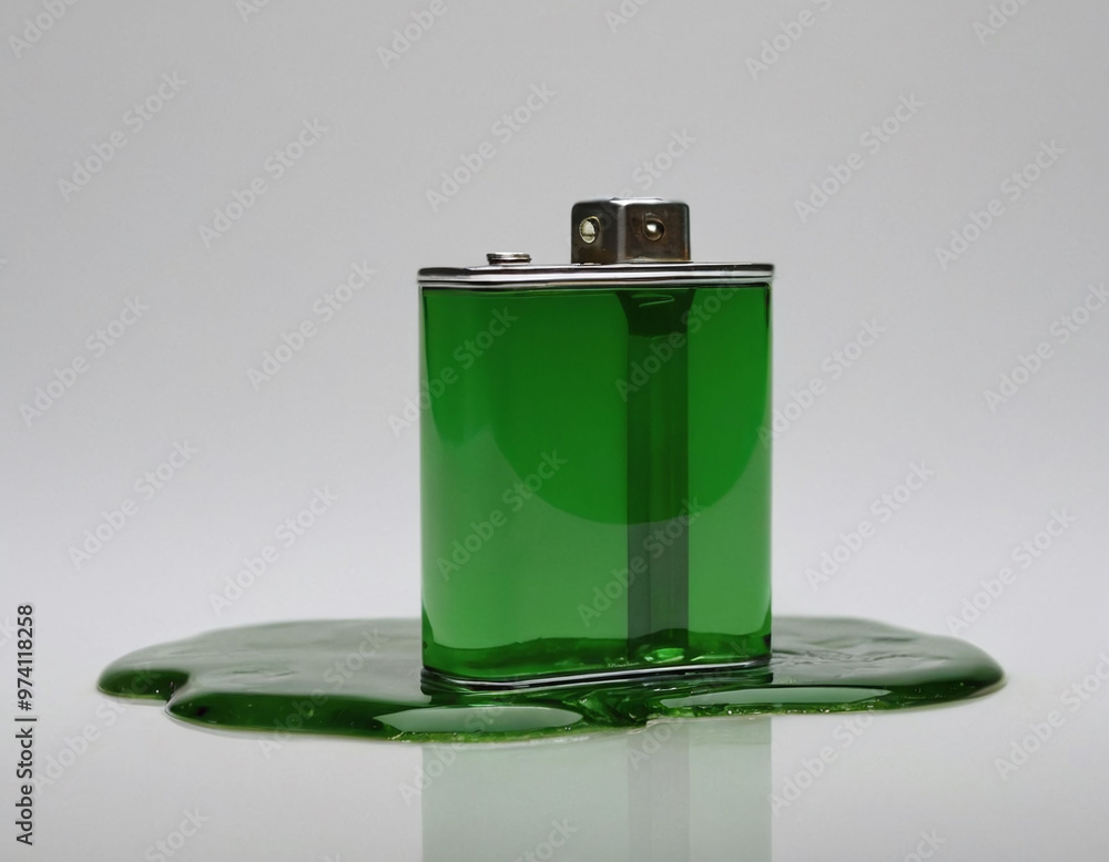 melting battery litihium ion to green liquid battery waste illustration, eco energy waste, green energy, ecological environmental cycle, isolated in light grey background melting battery litihium ion to green liquid battery waste illustration, eco energy waste, green energy, ecological environmental cycle, isolated in light grey background