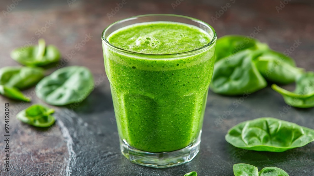 Refreshing Vibrant Green Smoothie in Clear Glass with Fresh Spinach Leaves for Healthy Lifestyle Refreshing Vibrant Green Smoothie in Clear Glass with Fresh Spinach Leaves for Healthy Lifestyle