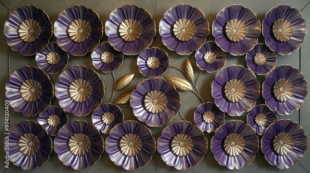Luxurious 3D Floral Wall Art Panels in Purple & Gold - Elegant Metal Flower Artwork for Modern Home Decor, Perfect Botanical Accent for Living Room, Bedroom & Office - Handmade Masterpiece Luxurious 3D Floral Wall Art Panels in Purple & Gold - Elegant Metal Flower Artwork for Modern Home Decor, Perfect Botanical Accent for Living Room, Bedroom & Office - Handmade Masterpiece