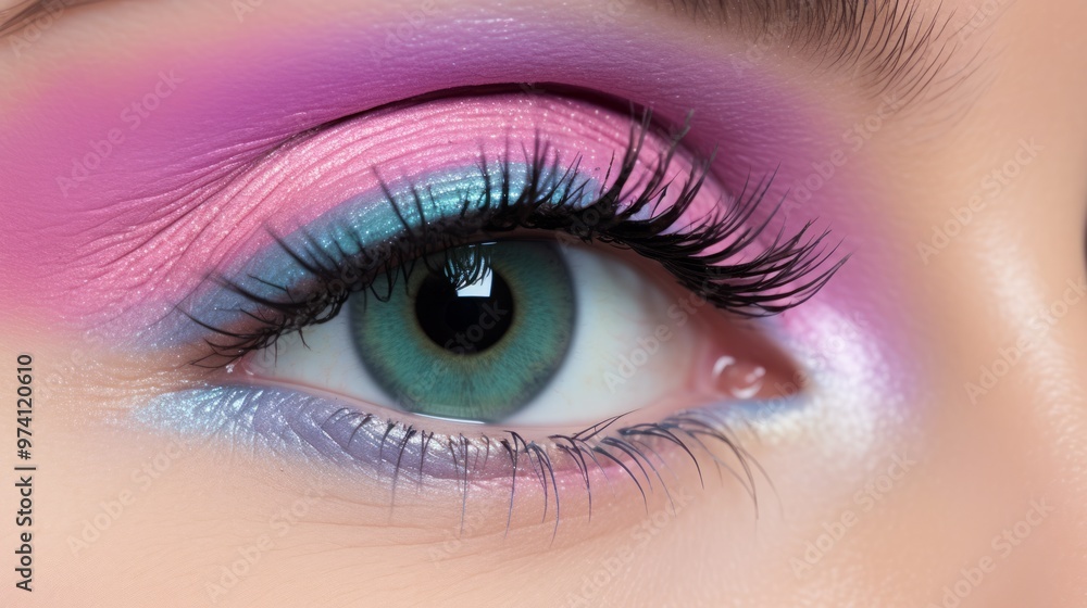 Colorful rainbow make up on woman eye studio shot. Neural network ai generated art Colorful rainbow make up on woman eye studio shot. Neural network ai generated art