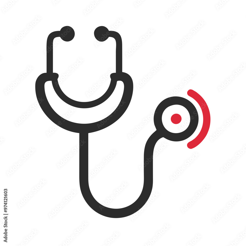 Stethoscope icon, medical equipment, red accents on a white background Stethoscope icon, medical equipment, red accents on a white background