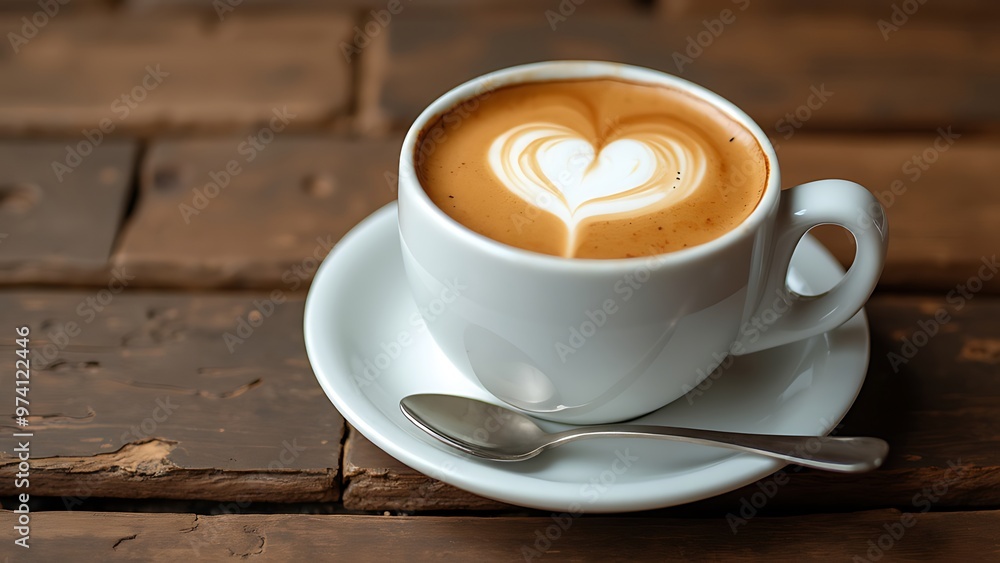 Cup of coffee with heart-shaped latte art, elegantly placed on a white saucer. Perfect for coffee lovers, cafes, and food photography projects. Cup of coffee with heart-shaped latte art, elegantly placed on a white saucer. Perfect for coffee lovers, cafes, and food photography projects.