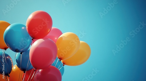 Balloons flying high in a clear blue sky photo